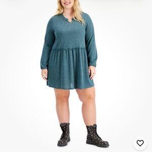 NWT Love Fire 1X Long sleeve Green Baby Doll Dress boho